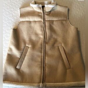 Shaver Lake vest poly suede womens medium faux sheep fur tan white full zip